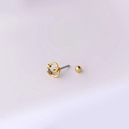 0.8mm Titanium Steel Thin Rod Ear Studs Retro Butterfly Flower Heart Moon Single Ear Studs