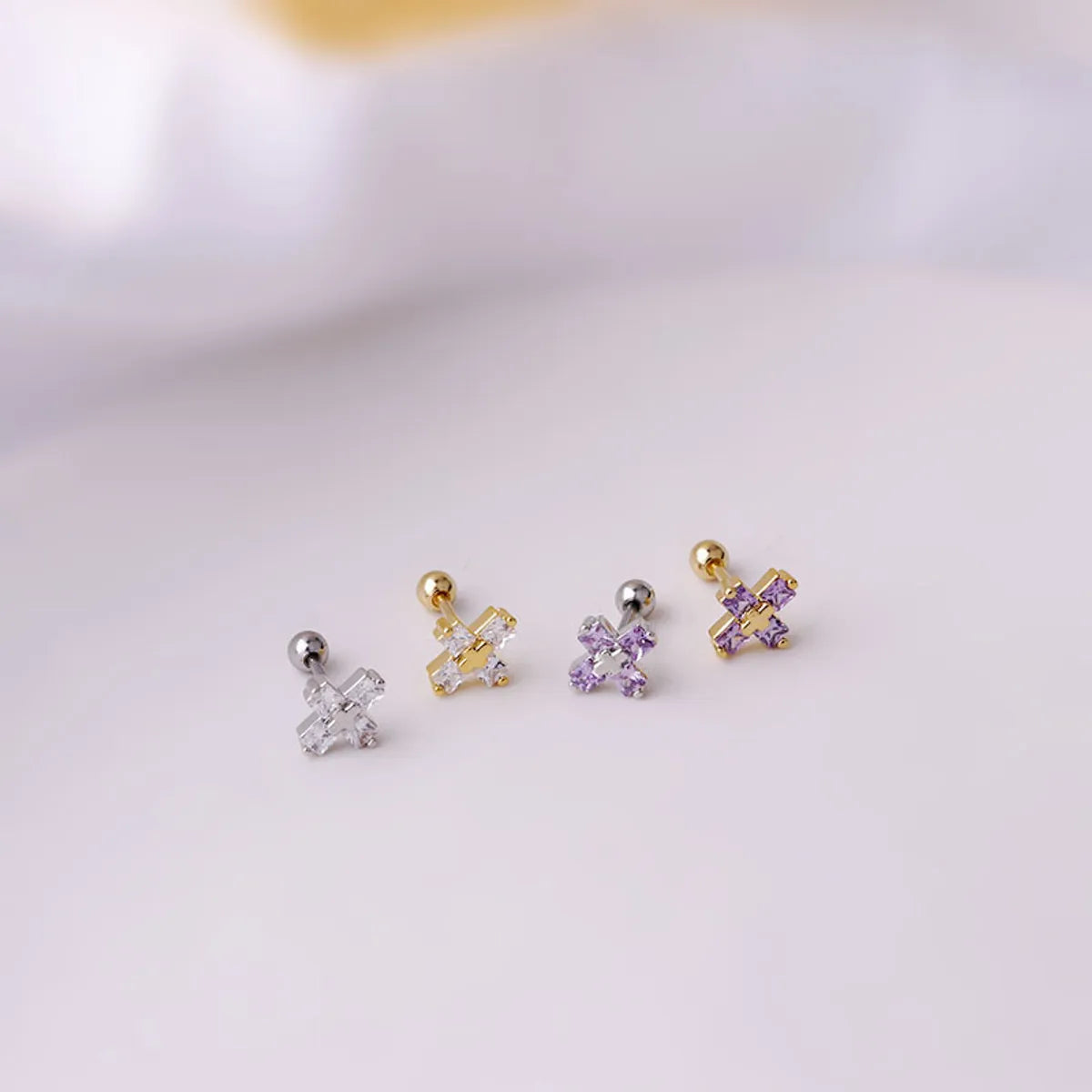 0.8mm Titanium Steel Thin Rod Cross Zircon Single Ear Bone Earrings