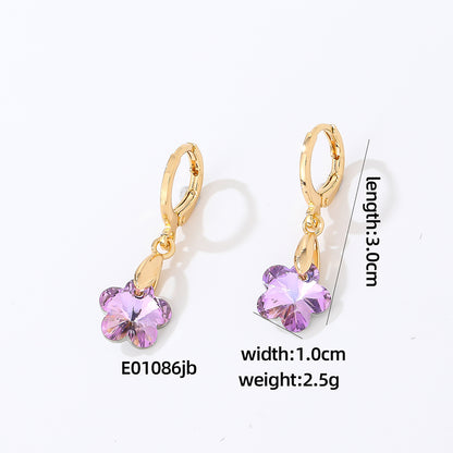 1 Pair Casual Heart Shape Flower Plating Inlay Copper Zircon Drop Earrings