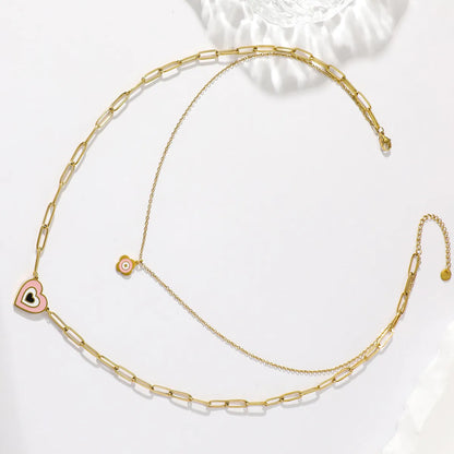 1 Elegant Real Gold Electroplating Oil Dripping Candy Color Flower Love Multi-layer Necklace All-match Stainless Steel Imitation Fade Double-layer Clavicle Chain