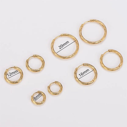 1 Pack Of 12 Pairs Casual Simple Style Classic Style Stripe Spiral Stripe 304 Stainless Steel Hoop Earrings Earrings