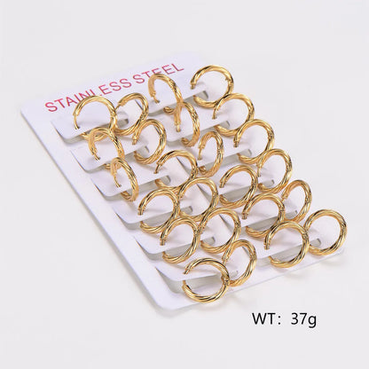 1 Pack Of 12 Pairs Casual Simple Style Classic Style Stripe Spiral Stripe 304 Stainless Steel Hoop Earrings Earrings