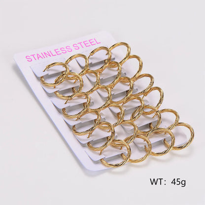 1 Pack Of 12 Pairs Casual Simple Style Classic Style Stripe Spiral Stripe 304 Stainless Steel Hoop Earrings Earrings