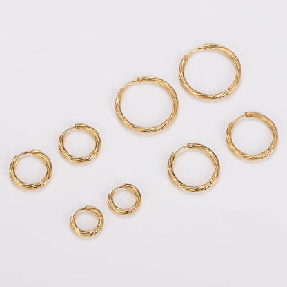 1 Pack Of 12 Pairs Casual Simple Style Classic Style Stripe Spiral Stripe 304 Stainless Steel Hoop Earrings Earrings