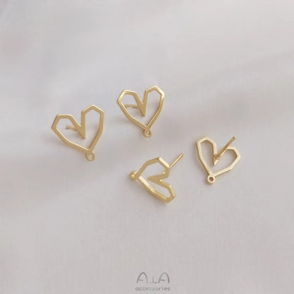 1 Pair 13*12.5mm Copper 14K Gold Plated Heart Shape Earring Findings