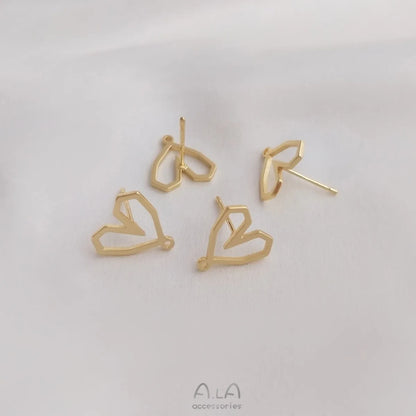 1 Pair 13*12.5mm Copper 14K Gold Plated Heart Shape Earring Findings