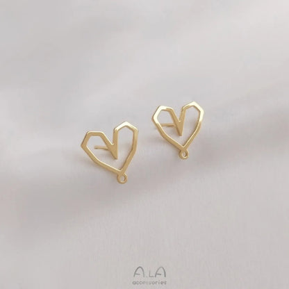 1 Pair 13*12.5mm Copper 14K Gold Plated Heart Shape Earring Findings