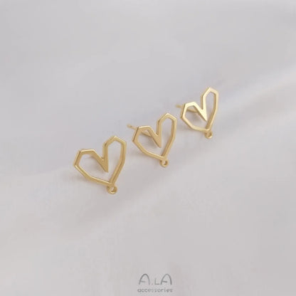 1 Pair 13*12.5mm Copper 14K Gold Plated Heart Shape Earring Findings