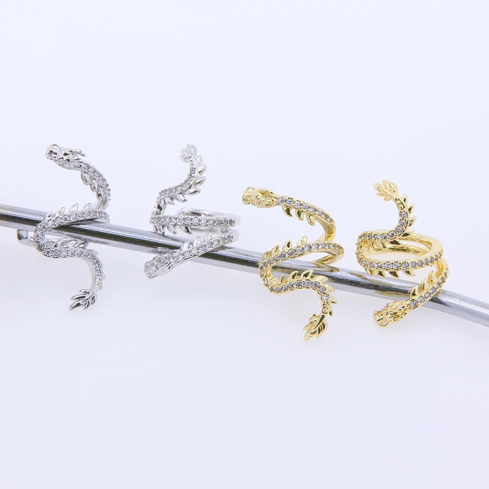 1 Pair 2 Pairs Modern Style Classic Style Artistic Dragon Plating Inlay Copper Zircon 18K Gold Plated Ear Cuffs