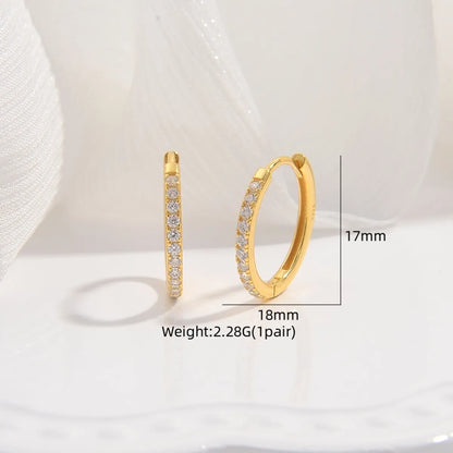 1 Pair 22K Gold Plated Sterling Silver Zircon Round Earrings