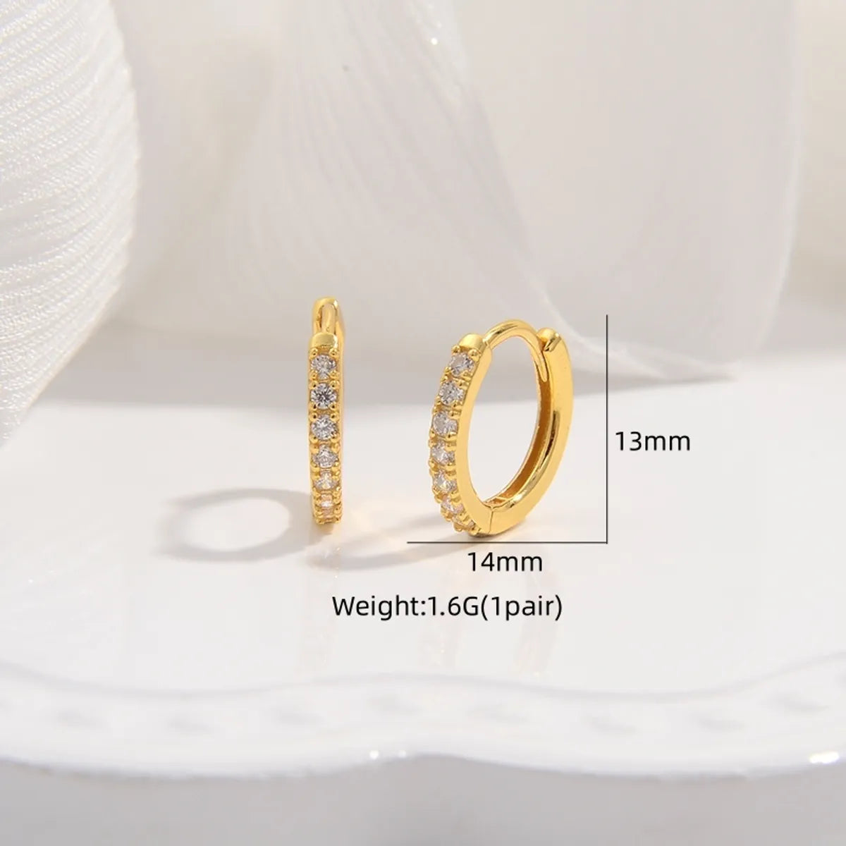 1 Pair 22K Gold Plated Sterling Silver Zircon Round Earrings