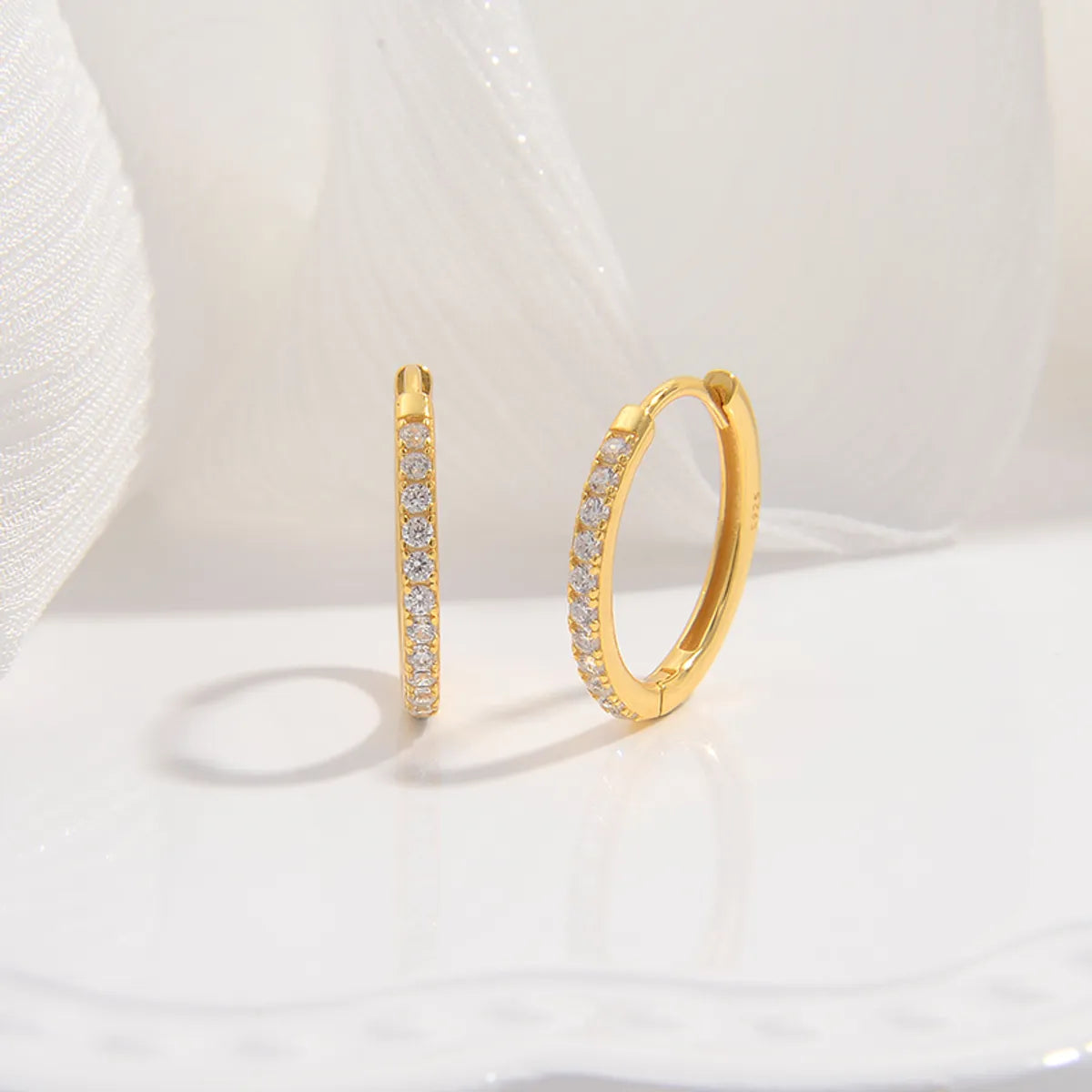 1 Pair 22K Gold Plated Sterling Silver Zircon Round Earrings