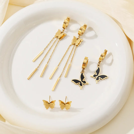 1 Pair 3 Pairs Casual Simple Style Butterfly Tassel Inlay 304 Stainless Steel Zircon Drop Earrings Ear Studs