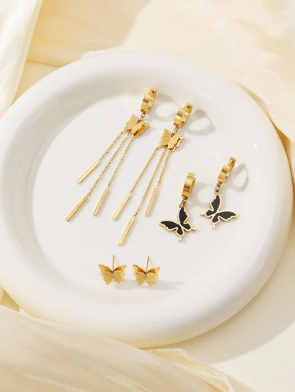 1 Pair 3 Pairs Casual Simple Style Butterfly Tassel Inlay 304 Stainless Steel Zircon Drop Earrings Ear Studs