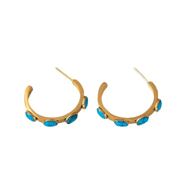 1 Pair 3 Pairs Fashion Geometric Plating Inlay Titanium Steel Turquoise Rhinestones 18k Gold Plated Earrings