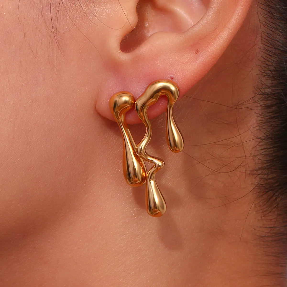 1 Pair Artistic Asymmetrical Plating Stainless Steel 18k Gold Plated Ear Studs