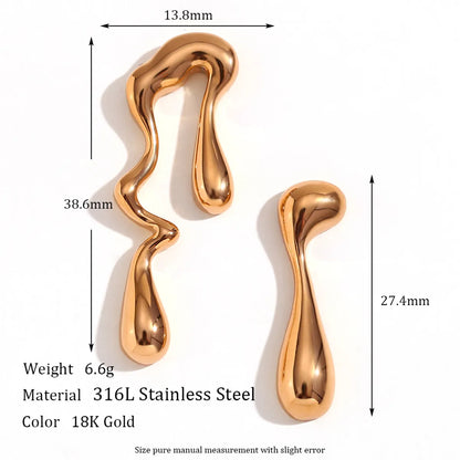 1 Pair Artistic Asymmetrical Plating Stainless Steel 18k Gold Plated Ear Studs