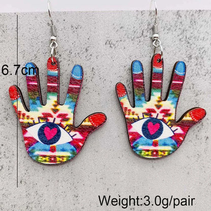 1 Pair Artistic Palm Heart Shape Frog Wood Drop Earrings