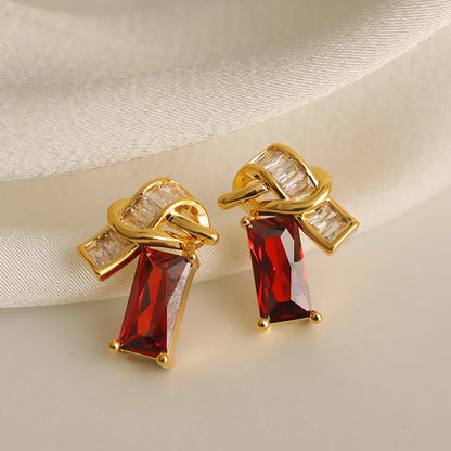 1 Pair Artistic Rectangle Inlay Copper Zircon 18K Gold Plated Drop Earrings