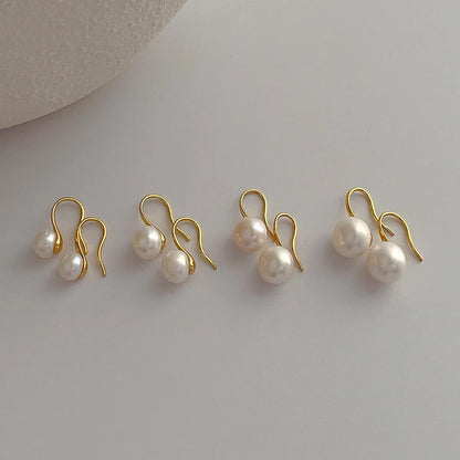 1 Pair Baroque Style Round Freshwater Pearl Copper Gold Plated Earrings