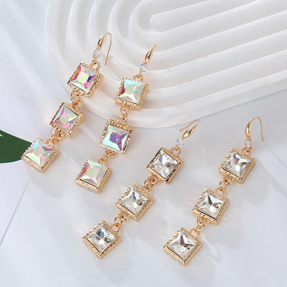 1 Pair Baroque Style Simple Style Classic Style Square Plating Inlay Alloy Rhinestones Glass Gold Plated Drop Earrings