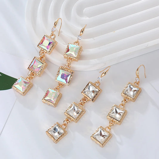 1 Pair Baroque Style Simple Style Classic Style Square Plating Inlay Alloy Rhinestones Glass Gold Plated Drop Earrings