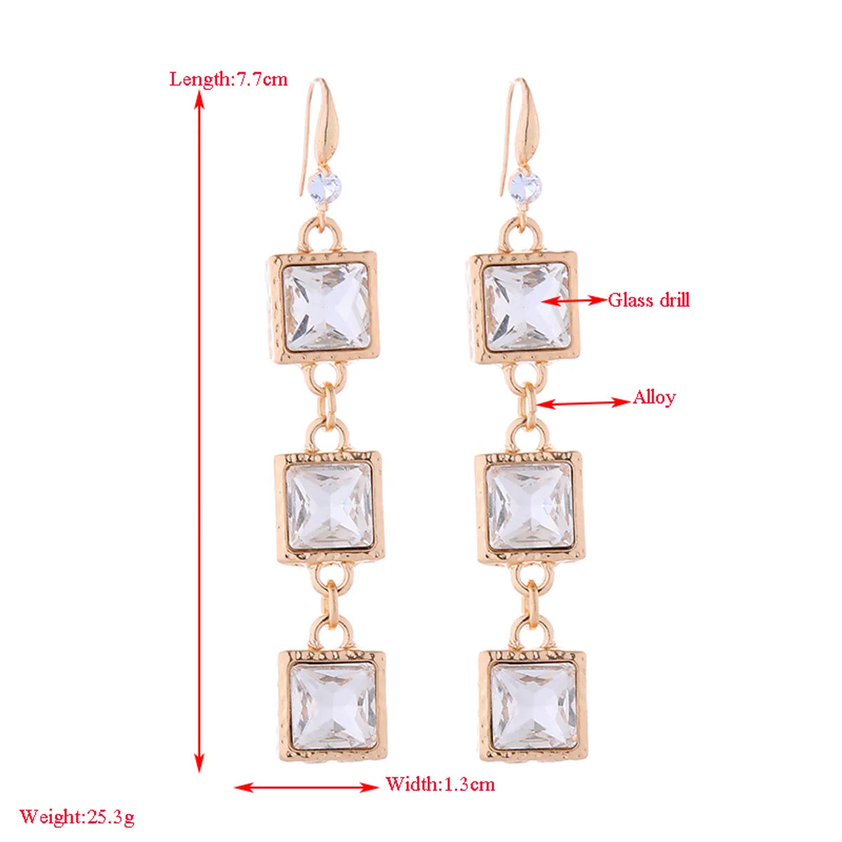 1 Pair Baroque Style Simple Style Classic Style Square Plating Inlay Alloy Rhinestones Glass Gold Plated Drop Earrings