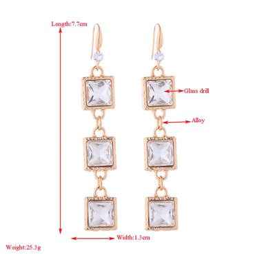 1 Pair Baroque Style Simple Style Classic Style Square Plating Inlay Alloy Rhinestones Glass Gold Plated Drop Earrings