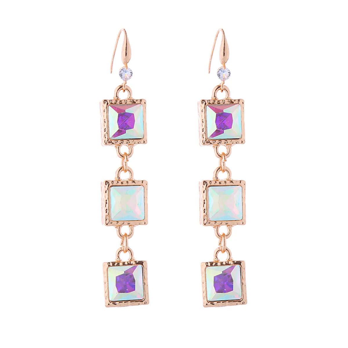 1 Pair Baroque Style Simple Style Classic Style Square Plating Inlay Alloy Rhinestones Glass Gold Plated Drop Earrings