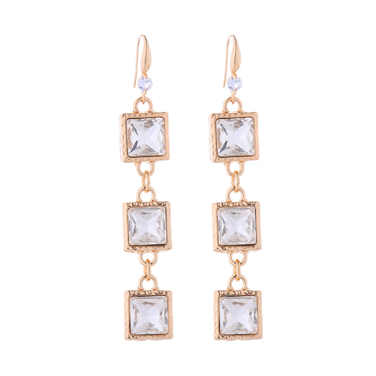 1 Pair Baroque Style Simple Style Classic Style Square Plating Inlay Alloy Rhinestones Glass Gold Plated Drop Earrings