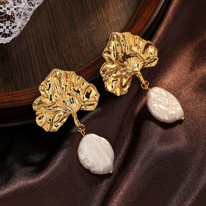 1 Pair Baroque Style Simple Style Irregular Leaf Copper Drop Earrings