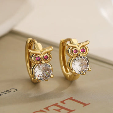 1 Pair Basic Classic Style Geometric Owl Plating Inlay Copper Zircon 18k Gold Plated Hoop Earrings