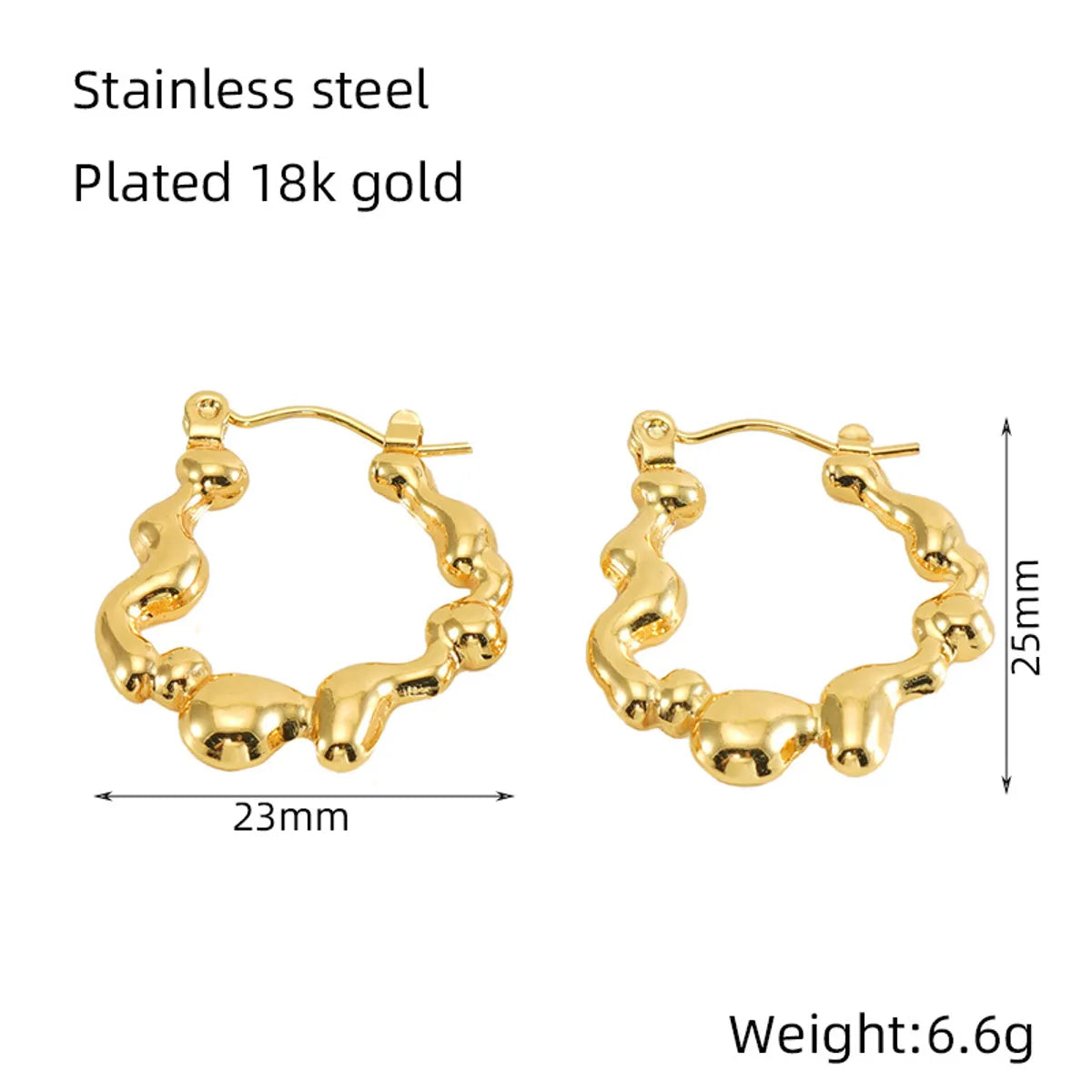 1 Pair Basic Classic Style Geometric Plating 304 Stainless Steel 18K Gold Plated Hoop Earrings