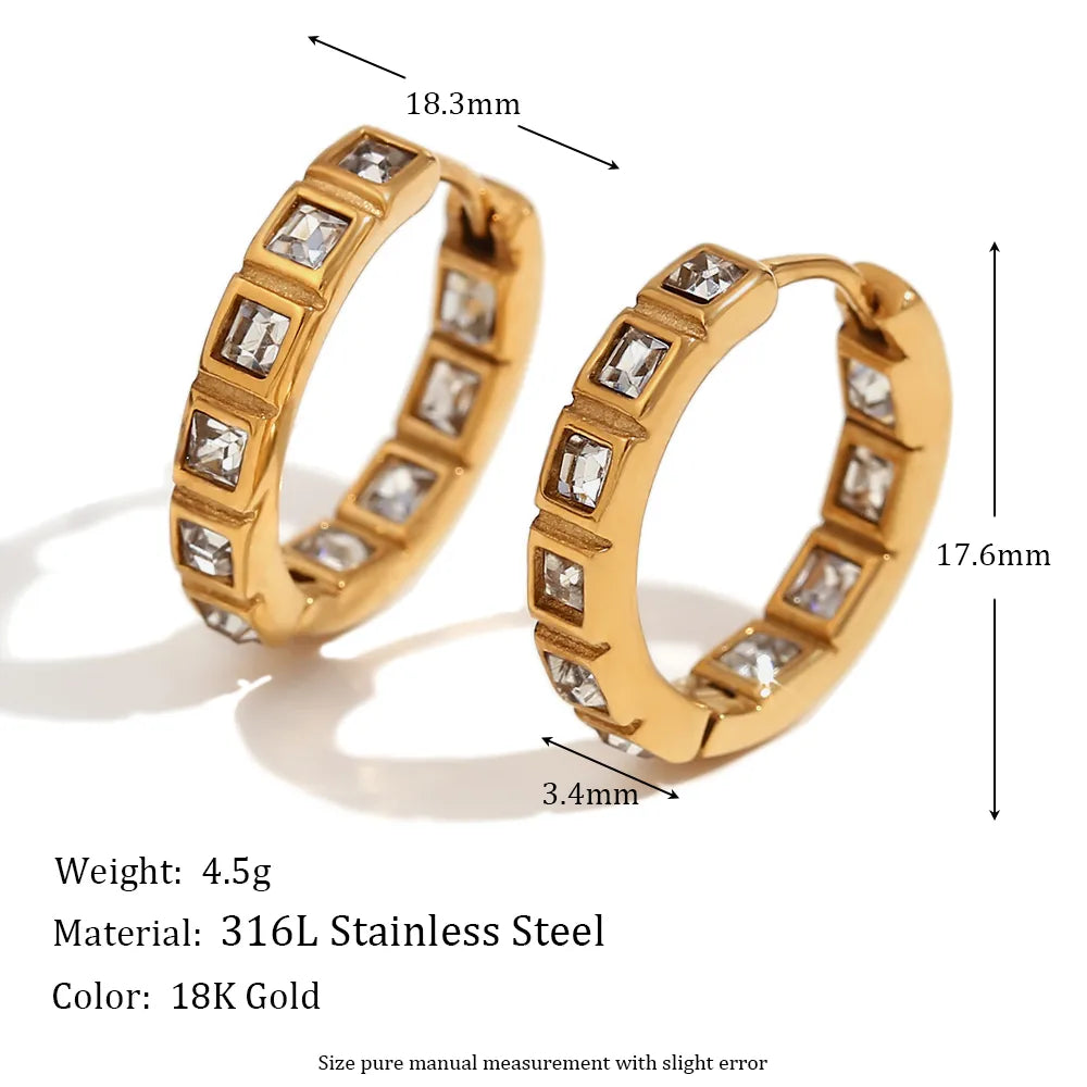 1 Pair Basic Classic Style Geometric Plating Inlay 304 Stainless Steel Rhinestones 18K Gold Plated Earrings