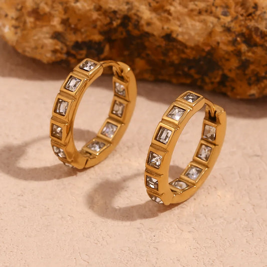 1 Pair Basic Classic Style Geometric Plating Inlay 304 Stainless Steel Rhinestones 18K Gold Plated Earrings