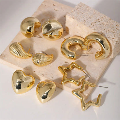 1 Pair Basic Classic Style Geometric Star Heart Shape Irregular Ccp K Gold Plated Ear Studs