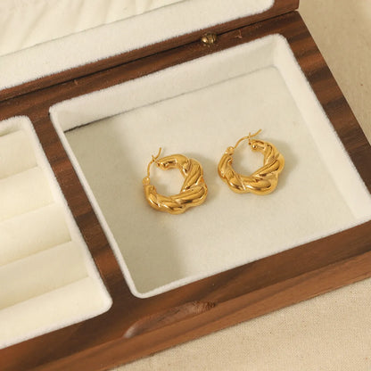 1 Pair Basic Classic Style Round Twist Polishing Plating Stainless Steel 18k Gold Plated Earrings