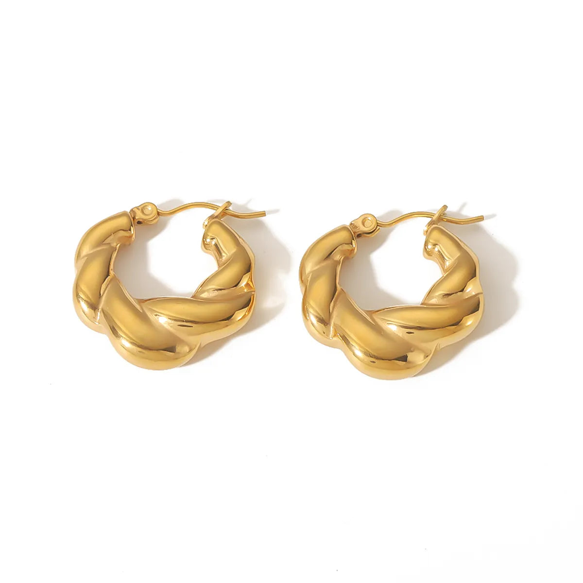 1 Pair Basic Classic Style Round Twist Polishing Plating Stainless Steel 18k Gold Plated Earrings