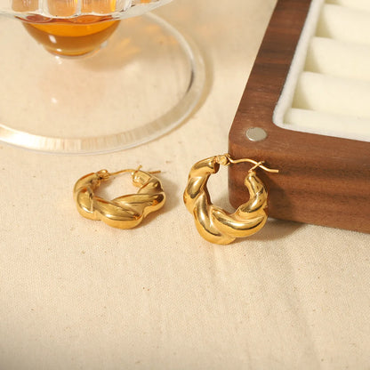 1 Pair Basic Classic Style Round Twist Polishing Plating Stainless Steel 18k Gold Plated Earrings