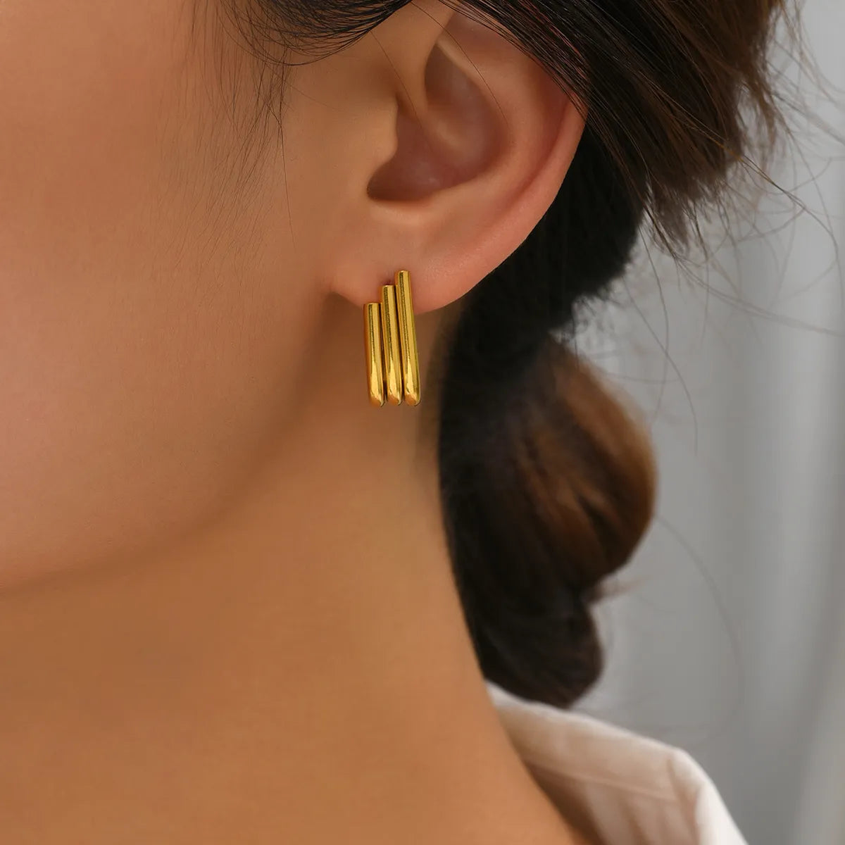 1 Pair Basic Classic Style Solid Color Plating Titanium Steel 18k Gold Plated Gold Plated Ear Studs