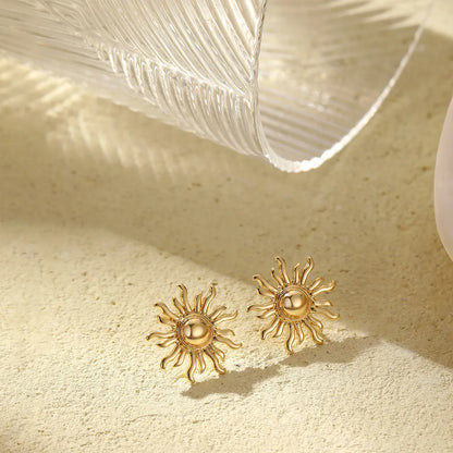 1 Pair Basic Classic Style Sunflower Copper Ear Studs