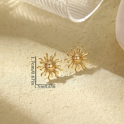 1 Pair Basic Classic Style Sunflower Copper Ear Studs