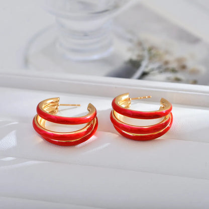 1 Pair Basic Color Block Enamel Copper Hoop Earrings