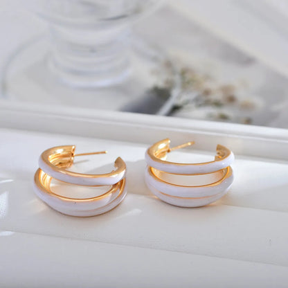 1 Pair Basic Color Block Enamel Copper Hoop Earrings