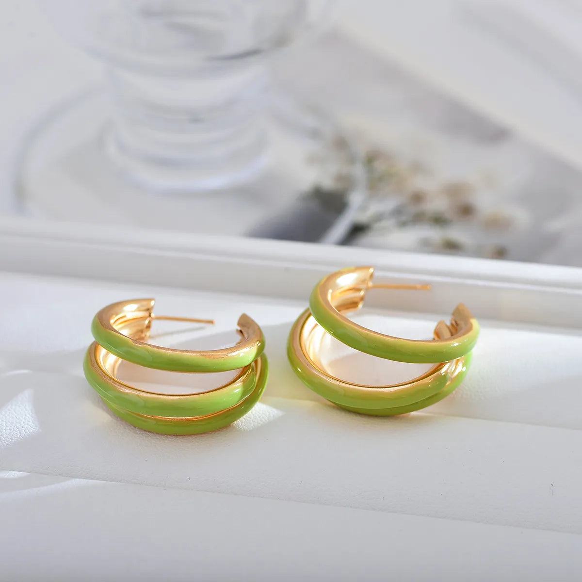 1 Pair Basic Color Block Enamel Copper Hoop Earrings