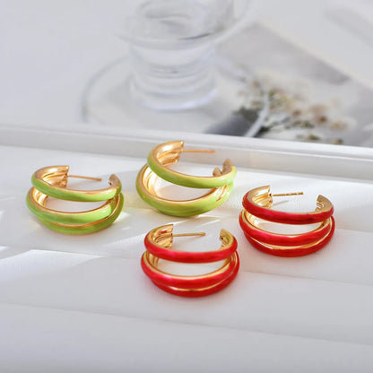 1 Pair Basic Color Block Enamel Copper Hoop Earrings