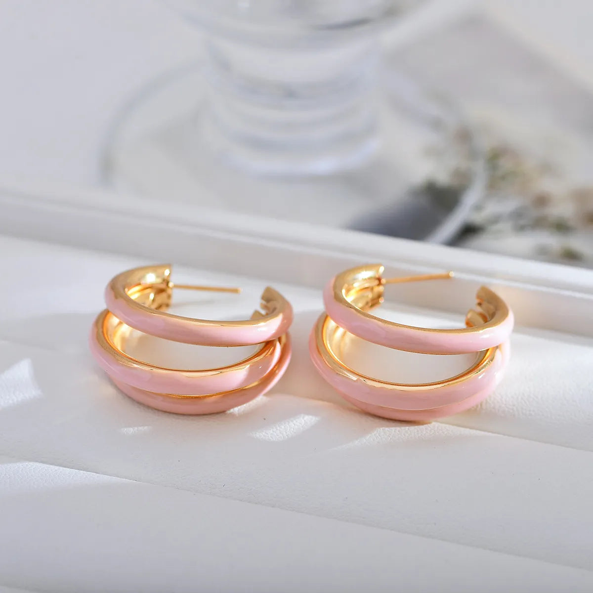 1 Pair Basic Color Block Enamel Copper Hoop Earrings