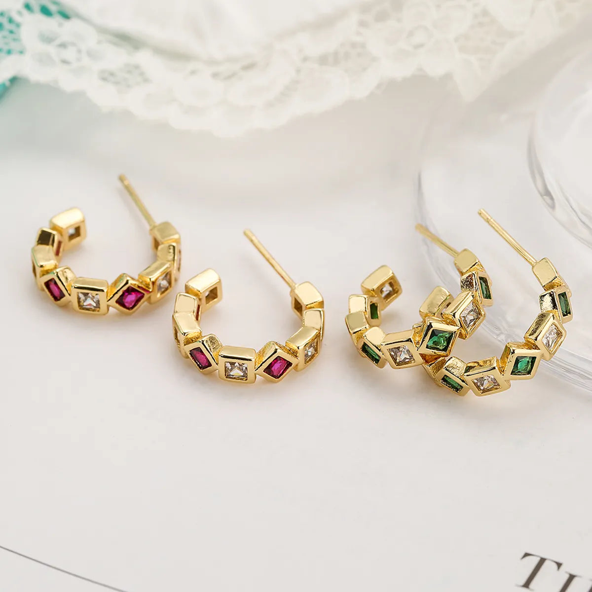 1 Pair Basic Commute C Shape Plating Inlay Copper Zircon 18k Gold Plated Earrings