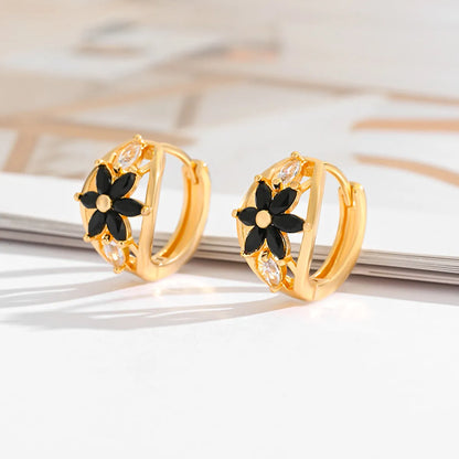 1 Pair Basic Flower Plating Inlay Copper Zircon Earrings