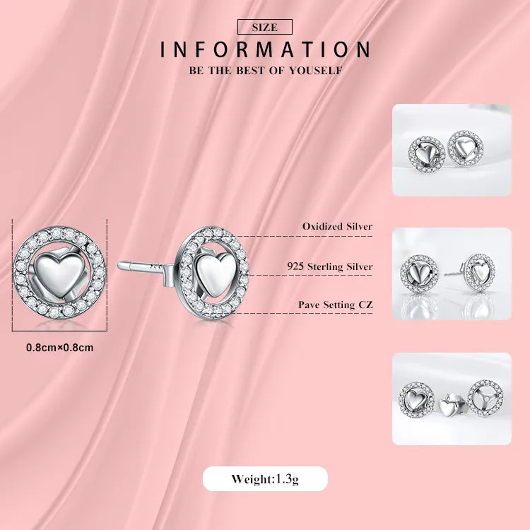 1 Pair Basic Heart Shape Sterling Silver Plating Inlay Zircon Ear Studs